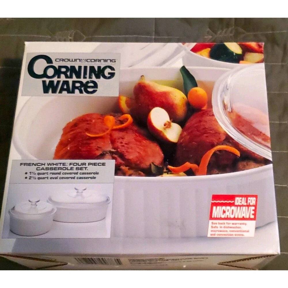 CorningWare French White 2 qt Casserole w/ Glass Lid Vintage USA 1989